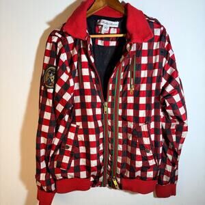 Brooklyn Basement Red and Black Checkered Bomber Men's Jacket